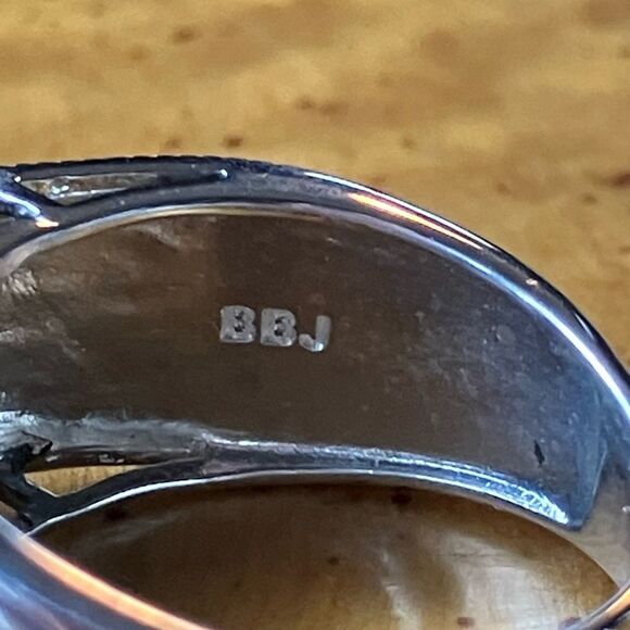 Natural Black Spinel Marcasite Sterling Silver Ring Size 7 - Picture 7 of 10